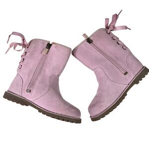 UGG Girls Corene Suede Like Pink Lace Up Back Zip Up Sides Boots Size 9